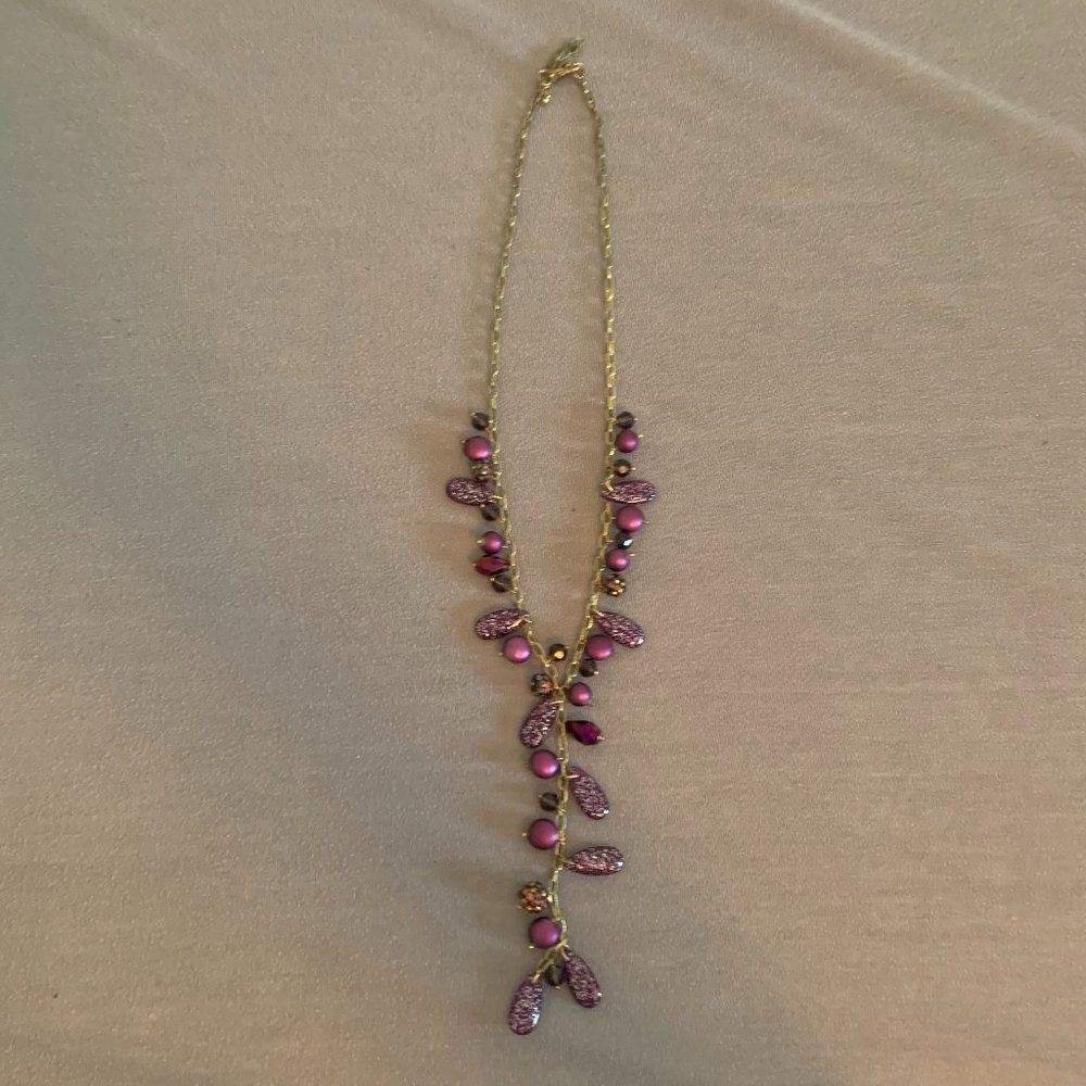2/$20 Purple/Gold Drop Statement Necklace
